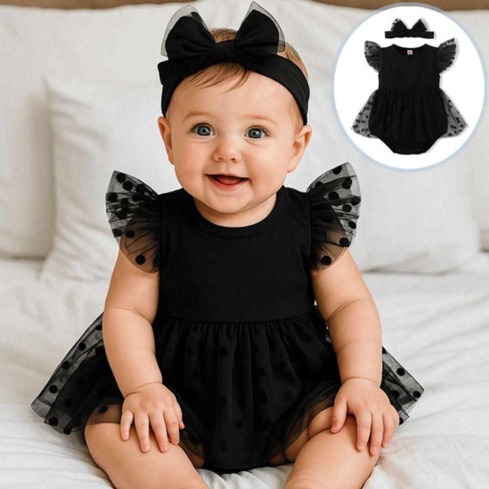Lace Mesh Baby Girl Bodysuit Bubble Infant Dress with Headband  Photography Clothing