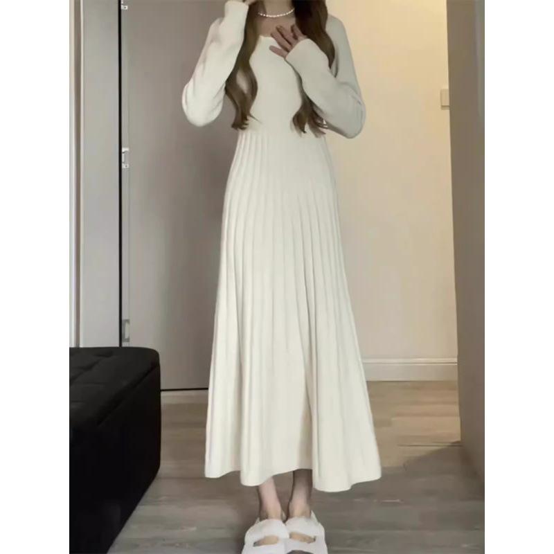 

Новый осенне-зимний женский вязаный свитер с длинными рукавами, с пальто и нижним длинным платьем one size fits all абрикосовый