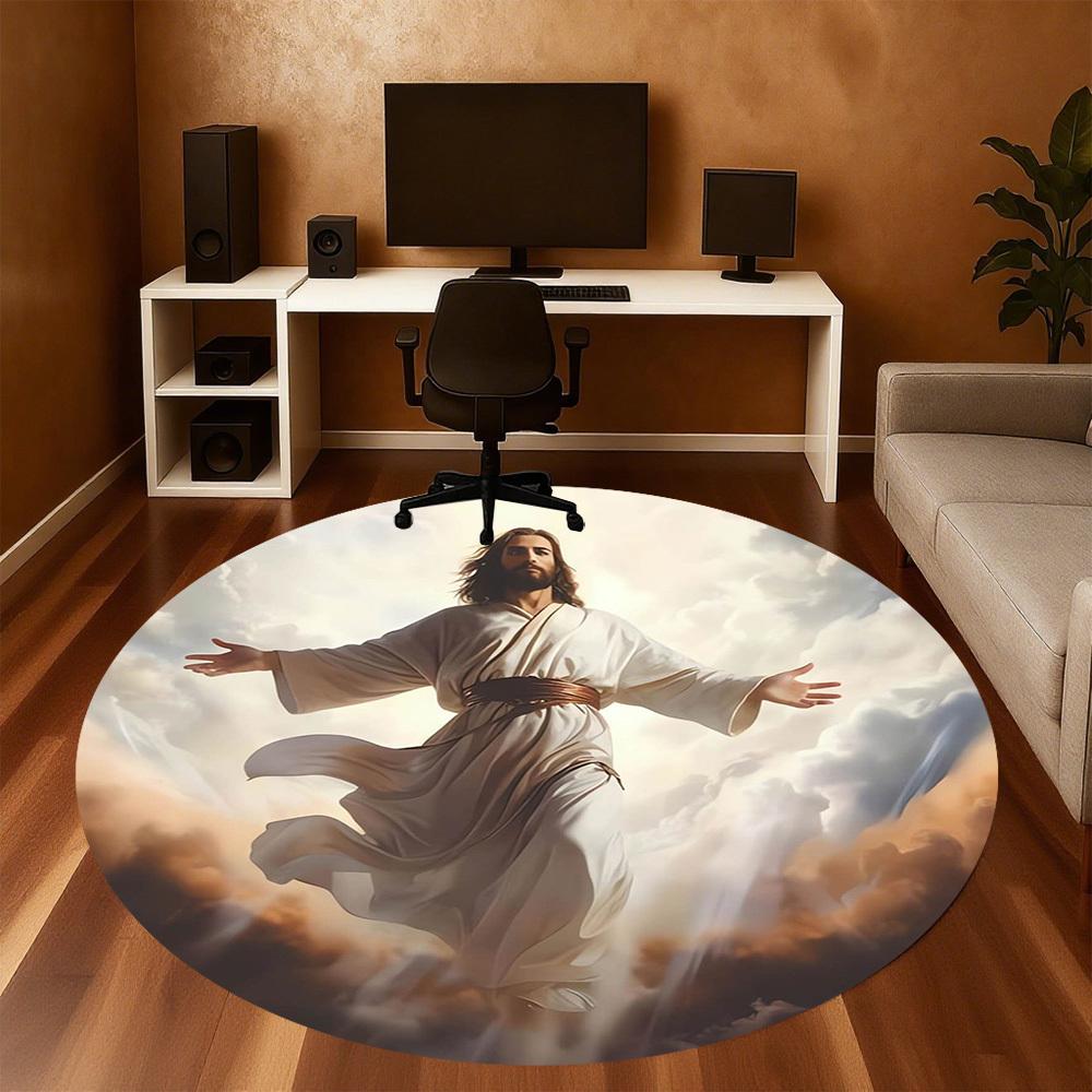 1pc Heavenly Figure, Ascension Round Chair mat Area Rug - Non-Slip, Floor Mat for Office, Bedroom, home decor Christmas Gift p0811047