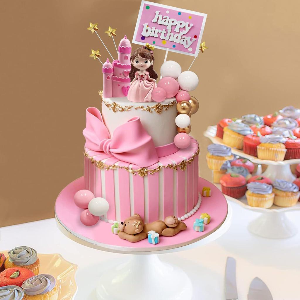 Pink Castle Princess Cake Topper with Stars - Perfect for Girls' Birthday Parties