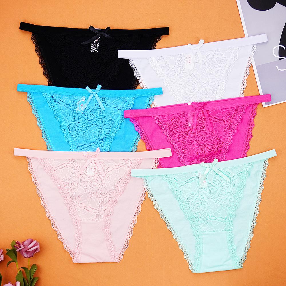 

6 шт./лот женские хлопковые трусы дышащие стринги с низкой талией сексуальные кружевные трусики интимное белье ML XL 89342