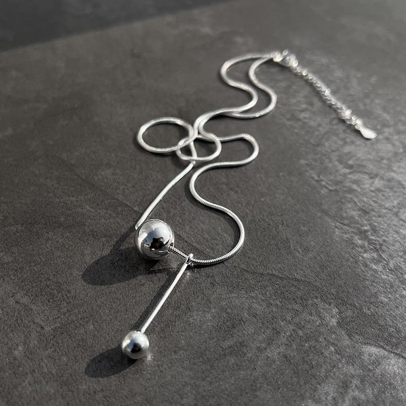 Round Ball Necklace Women'S Light Luxury Niche Ball Bing Snake Bone Chain Tassel Personalized Versatile Small Ball Collarbone Chain Neck Chain