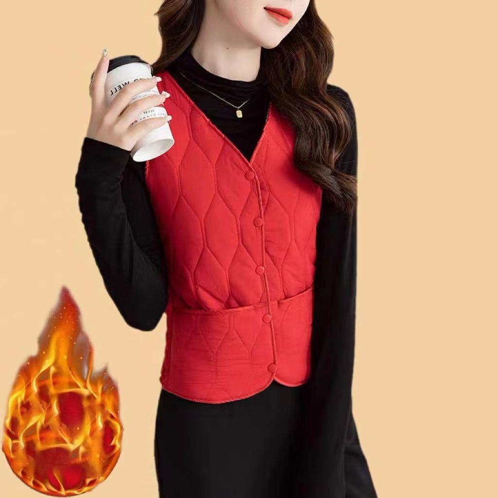 

Autumn Solid Color V-neck Sleeveless Vest With Lightweight Warm And Slim Fit Comfortable Versatile Base Vests XS червоний