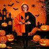 Kids Halloween Hooded Cape Costume Pumpkin Bat Pattern Cloak Lightweight Soft Fabric Spooky Design for Boys Girls Party Dress Up