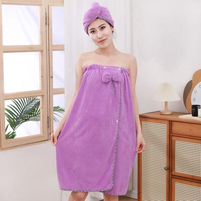 Women's Cute Bowknot Quick-Dry Bath Towel Spa Wraps and Shower Cap Bathrobe Set