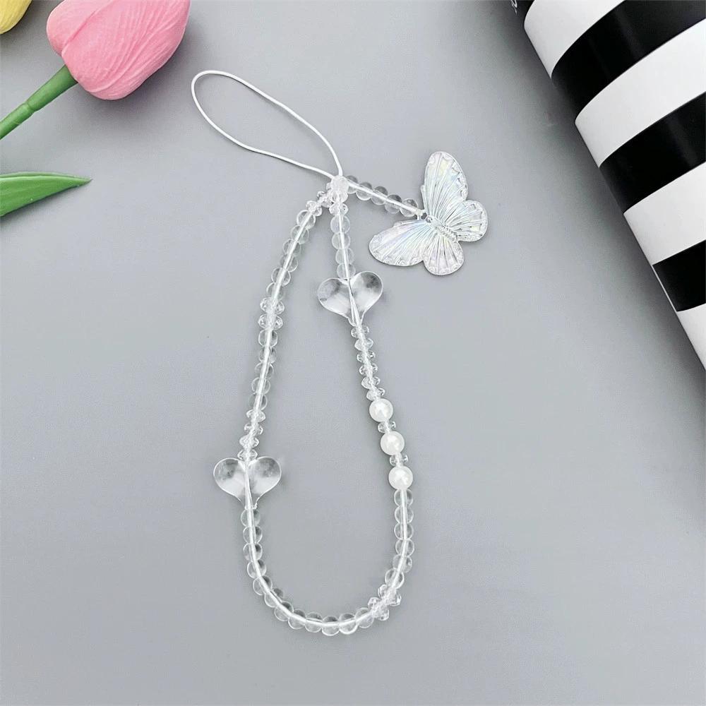Cartoon Pearl Bowknot Phone Lanyard Anti-lost Detachable Love-heart Butterfly Phone Keychain Phone Chain Wrist Strap