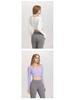 Women's Ribbed Halter Neck Yoga Top with Long Sleeves and Pads - High Elastic Cropped Fitness Top for Autumn/Winter