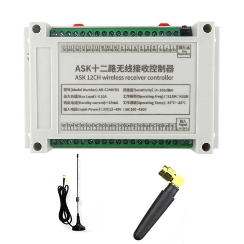 Secure 433MHz 12 Channel Relays Module With Remote, DIY Wireless Controls for Lights and Motors 12V 48V