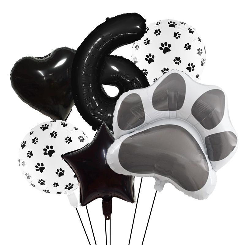 Black Dog Paw Party Balloon Set Aluminum Film Digital Animal Birthday Party Decoration Pet Aluminum Film Balloon