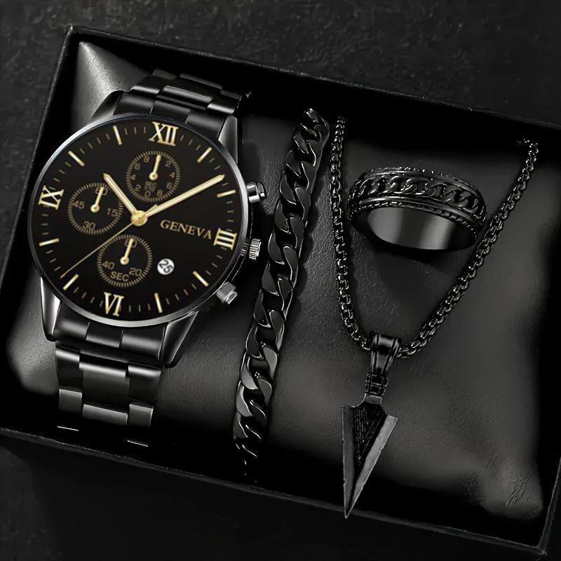 Watch Men's Set Gift Dial with Calendar Steel Belt Men's Watch Business Luminous Watch