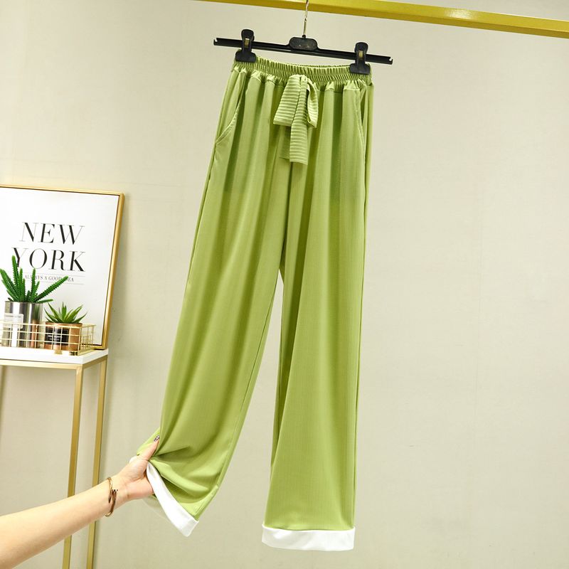 

Modal Drooping Wide-Leg Pants Women s Spring/Summer Loose Slim Looking Casual Pants High Waist Plus Size Thin Ice Silk Straight-Leg Trousers Grass Green L (Recommendation 50.00 kg-60.00 kg