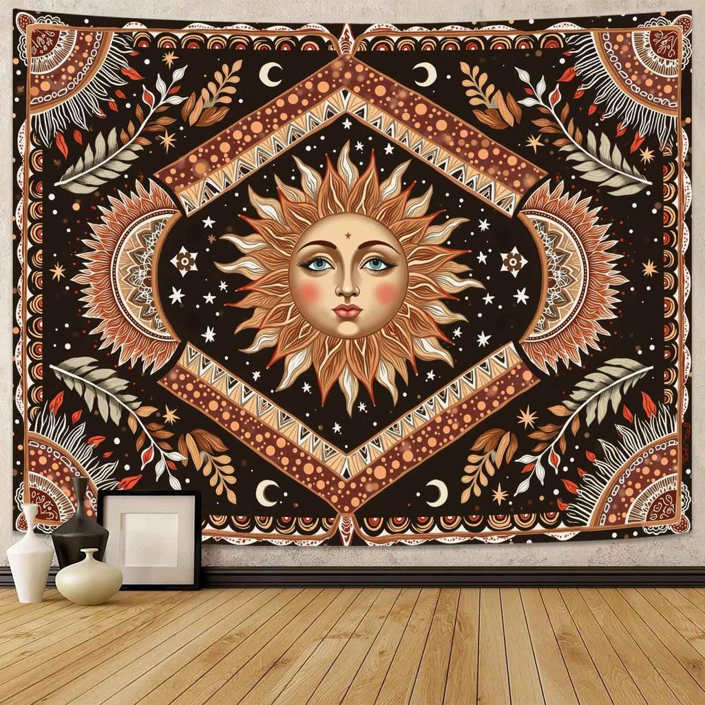 Mystical Moon Phase Butterfly Tapestry, Floral & Celestial Print with Wildflowers, Wall Decor for Nature & Witchy Rooms