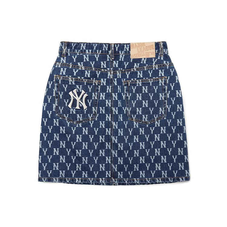 New MLB Base Logo Denim Short Skirts Women's Dark Blue 3FDSM0123-50BLS
