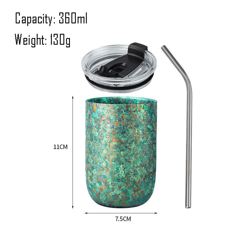 260/360ML Eggshell Beer Mug With Lid And Stainless Steel Straw,Double Layer Pure Titanium,Insulated,Crystal U-shaped Water Cup