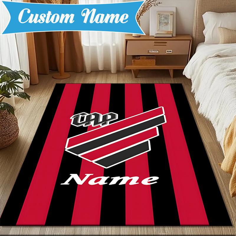 Custom Name Black Stripes Athletico Crest Rug Game Carpet, Floor Mat for Bedroom Living Room Entryway Rug, Home Decor Gift for Christmas Birthday