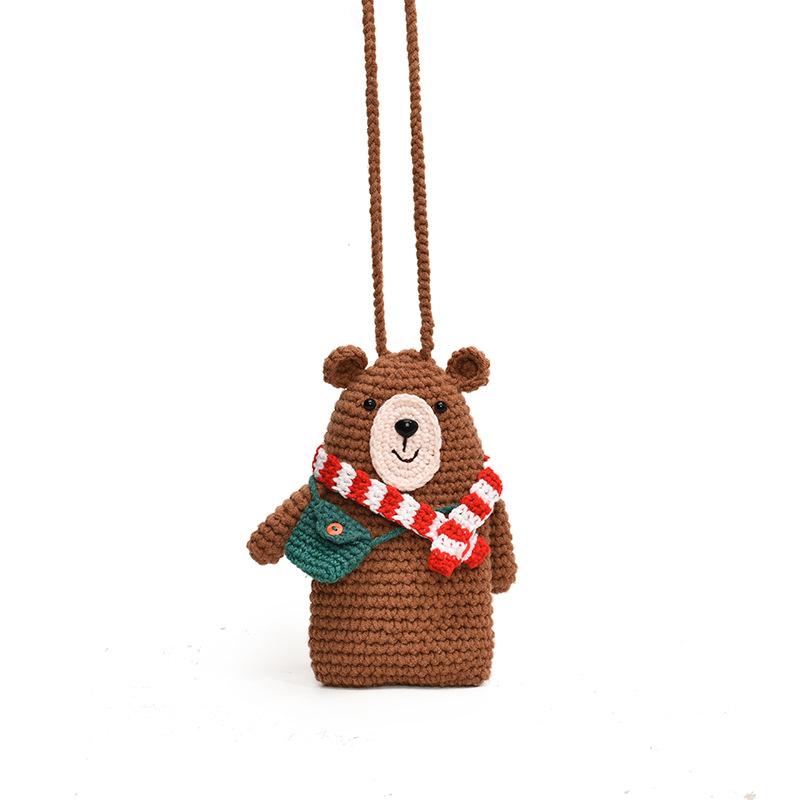 

Knit Cute Bear Sling Bag For Kids Ideal For Daily Wear With Charming Cartoon Design Animal світло-коричневого кольору