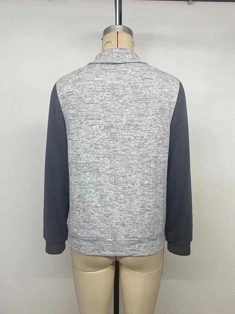 Bai Fen Zhi Yi 2025 Autumn Cross-border Trendy Stand Collar Color Block Button-up Hoodie