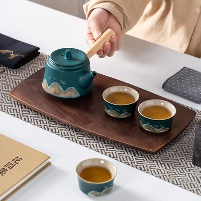 Hand-painted Teapot Wanli Mountain River Kung Fu Tea Set Yuanshan Small Teapot Side Handle Single Pot Black Pottery Tea Sea Household Japanese Style