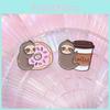 Whimsical Sloth Character Metal Badge Cute Coffee Sweet Donut Banana Design Colorful Brooch Fashion Accessory