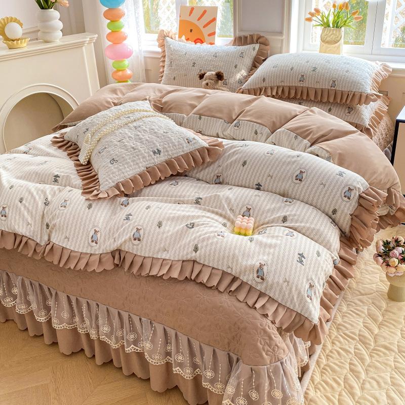 Class A Maternal Infant Grade Bed Cover 4-Pcs Set Of Thickened Padded Sheets 3-Pcs Set Of Small Bamboo Cotton Jacquard Quilt Cover Autumn  Winter
