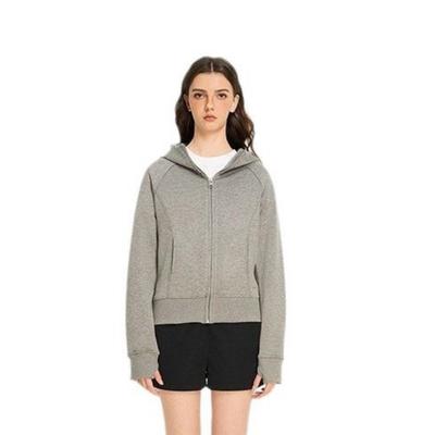 American Heavyweight Hooded Cardigan Sweatshirt Spring Autumn Women's Trendy Brand Solid Color Slim Short Coat