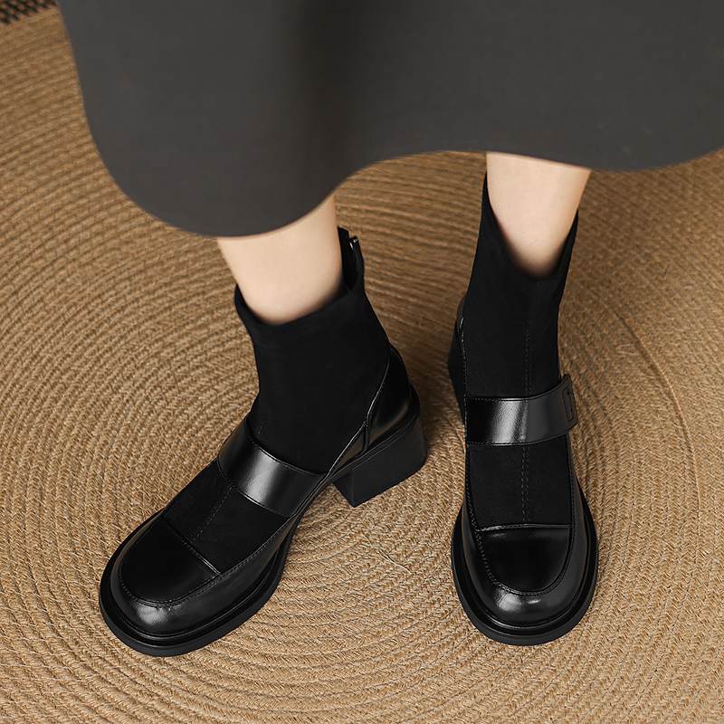 Krazing Pot Microfiber Winter Round Toe Modern Platform Size 33 Boots Size 43 Women Fashion Flock Elastic Ankle Boots