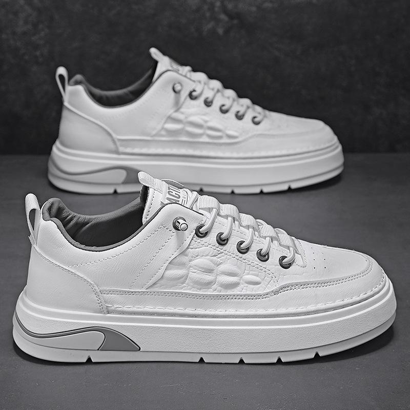 

Autumn men s shoes 2024 new leather board shoes men s low-top casual trendy shoes teenage students height-increasing white shoes 44
