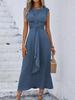 Women's Sleeveless Waist-Hugging Long Dress - Summer/Autumn, Elegant European & American Style, Slimming Fit