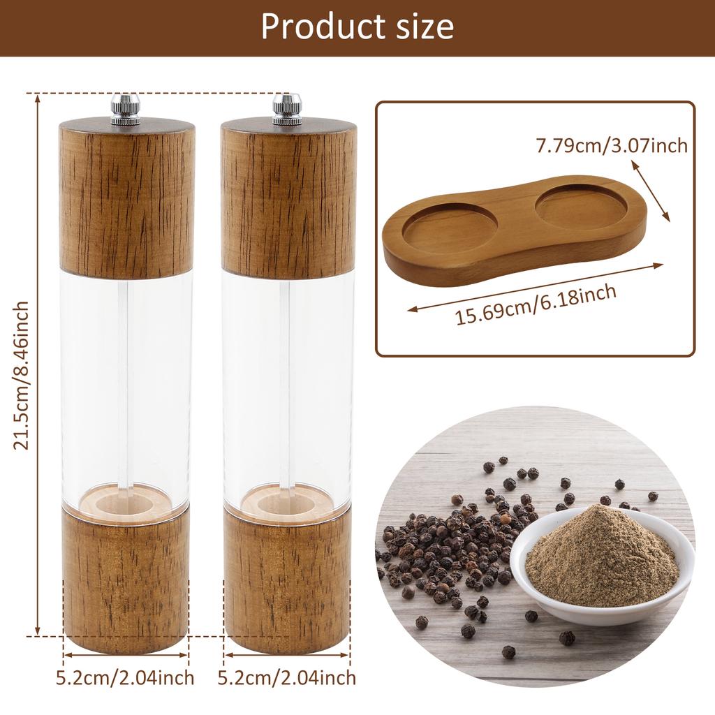 Wooden Salt and Pepper Grinder Set Multiple Manual Spice Grinder Adjustable Coarseness Kitchen Refillable Salt and Pepper Mills