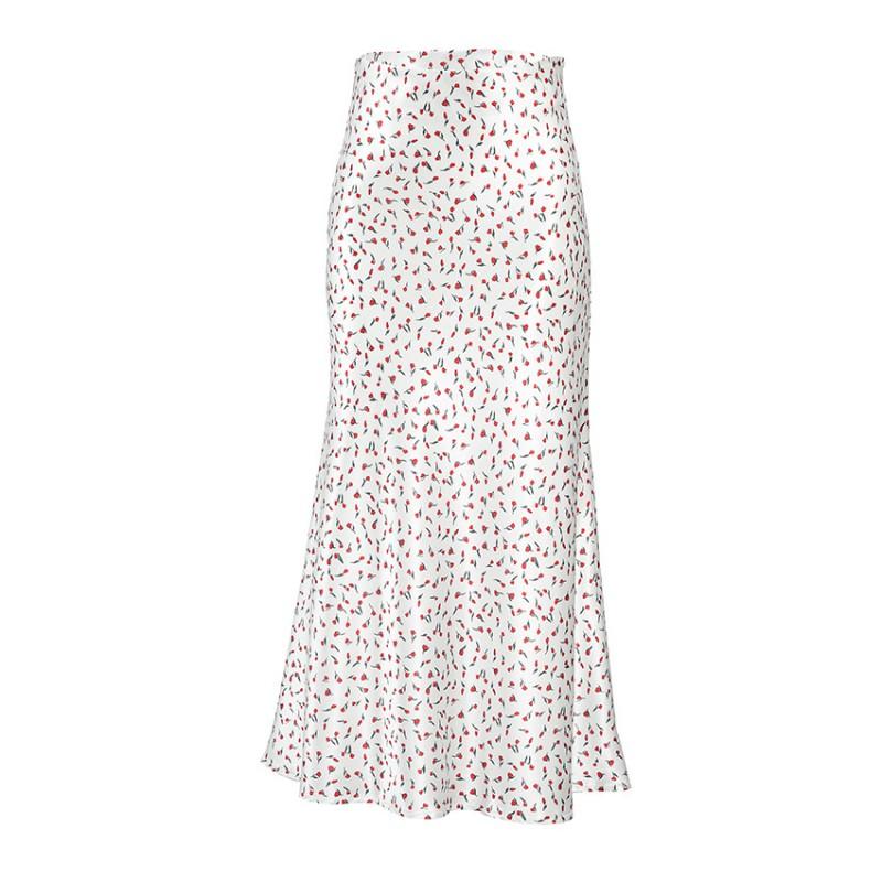 Floral Print Satin A-Line Midi Skirt Women Elegant Office Wear