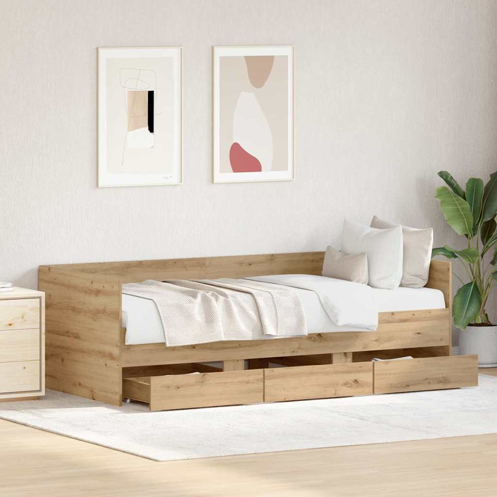 Daybed with Headboard Artisan Oak 90 x 200 cm Wood Based Panel