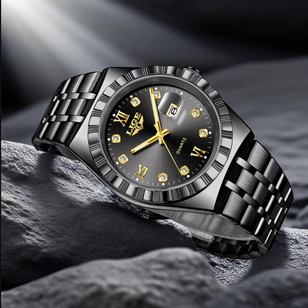 Herrenmode Businessuhr Herren Sport Schwarz Edelstahl Luxus Leuchtend Wasserdicht Herren Quarzuhren