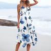 Women's Casual Fashion Round Neck Sleeveless Vintage Floral Print With Irregular Hem Mid-length Dress