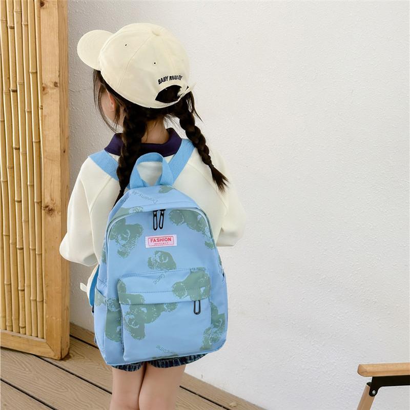 Modern Trendy Bear Print Nylon Backpack Spacious Breathable Design Ideal For Kindergarten Students