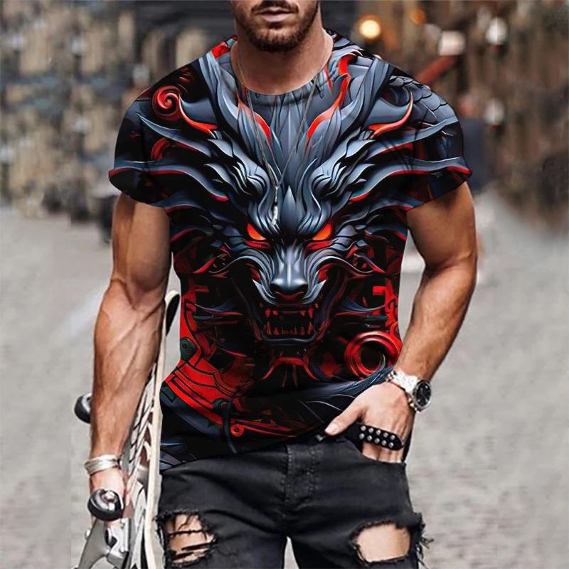 Mens 3D Tiger Print Short Sleeve Crew Neck T-Shirt Breathable Medium Stretch Casual Fashion Tee for OutdoorParty Weekend Wear