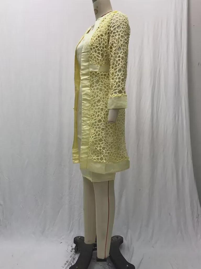 Conjunto de Vestido Cárdigan de Encaje Colorido para Mujer 2025 - Incluye Dos Abrigos