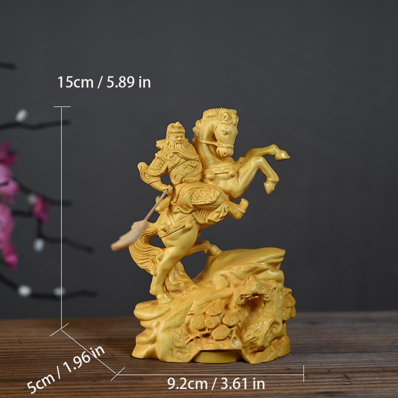 

Резьба по дереву Статуэтка Гуань Гуна Бога Богатства, едущего на лошади, Китайский мифологический персонаж, Аксессуары для украшения дома, комнаты, офиса