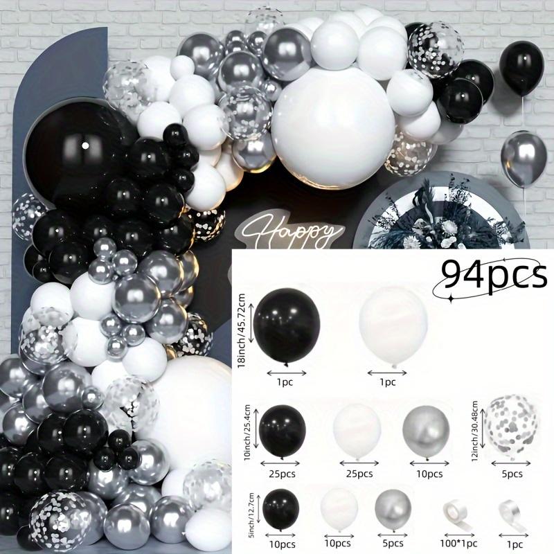 

94pcs Black, White, Silver Latex Balloon Arch Set for Birthdays, Weddings, Gender Reveal, Bachelorette Party, Family Reunion others