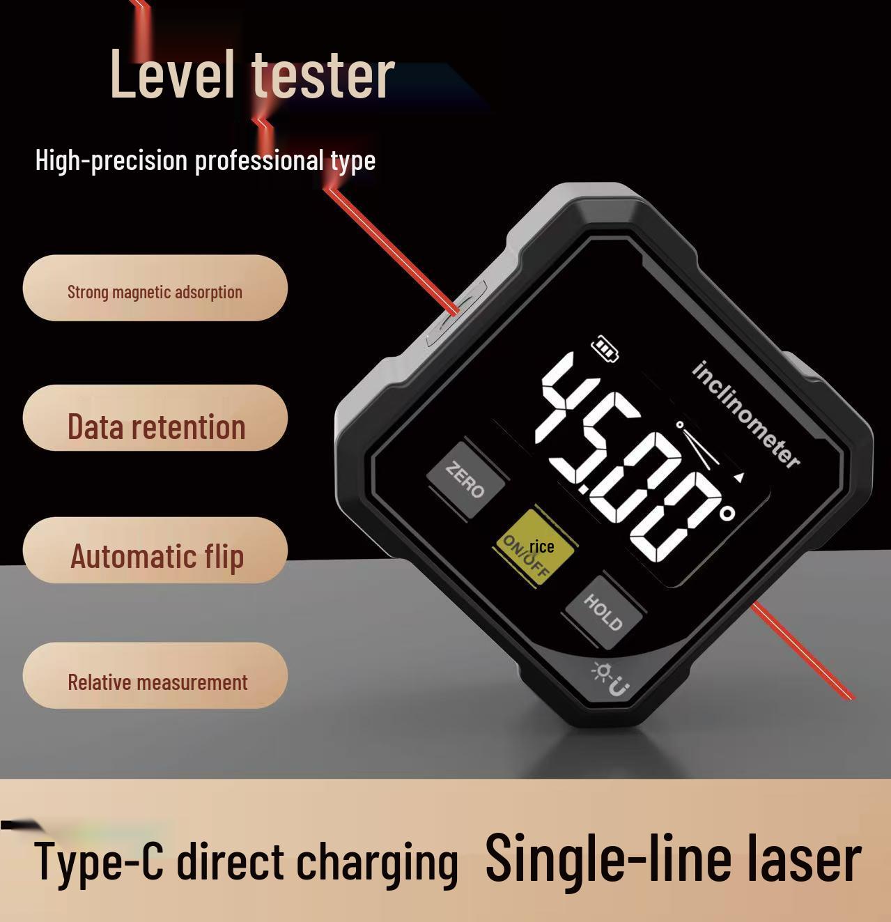 High-Precision Digital Inclinometer with Double Laser and Magnetic Base for Surveying and Engineering