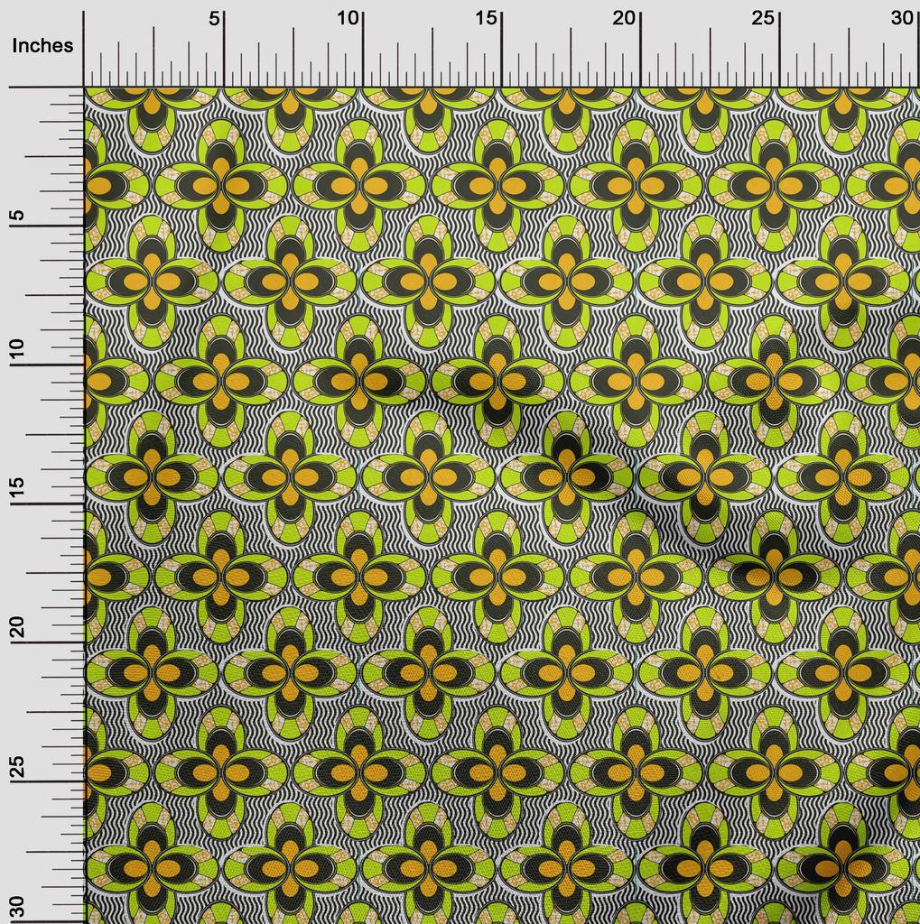 oneOone Cotton Flex Green Fabric African Sewing Material Print Fabric by The Yard 40 Inch