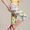 Women's Slim-Fit Printed Cotton Pencil Pants, Mid-Waist, Elastic, Urban Style