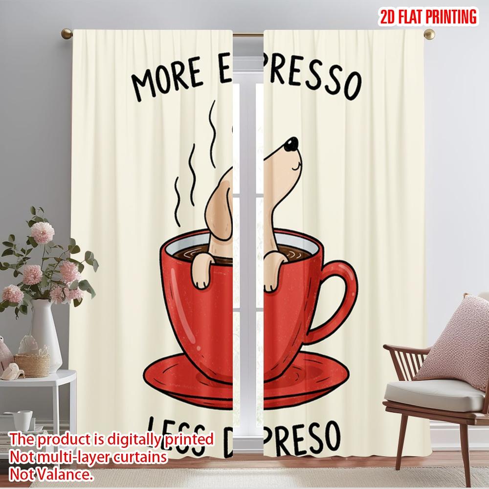 2pcs 2D Flat Printing Window Curtains More Espresso Less Depresso Fabric Without Electricity Festive Wall Decor for Holiday