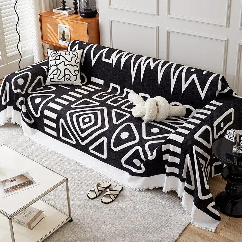

Nordic Chenille Geometry Sofa Blanket Four Seasons Universal Couch Cover Dust Proof Full Wrap Soft Chenille Towel 90x180cm 1pcs