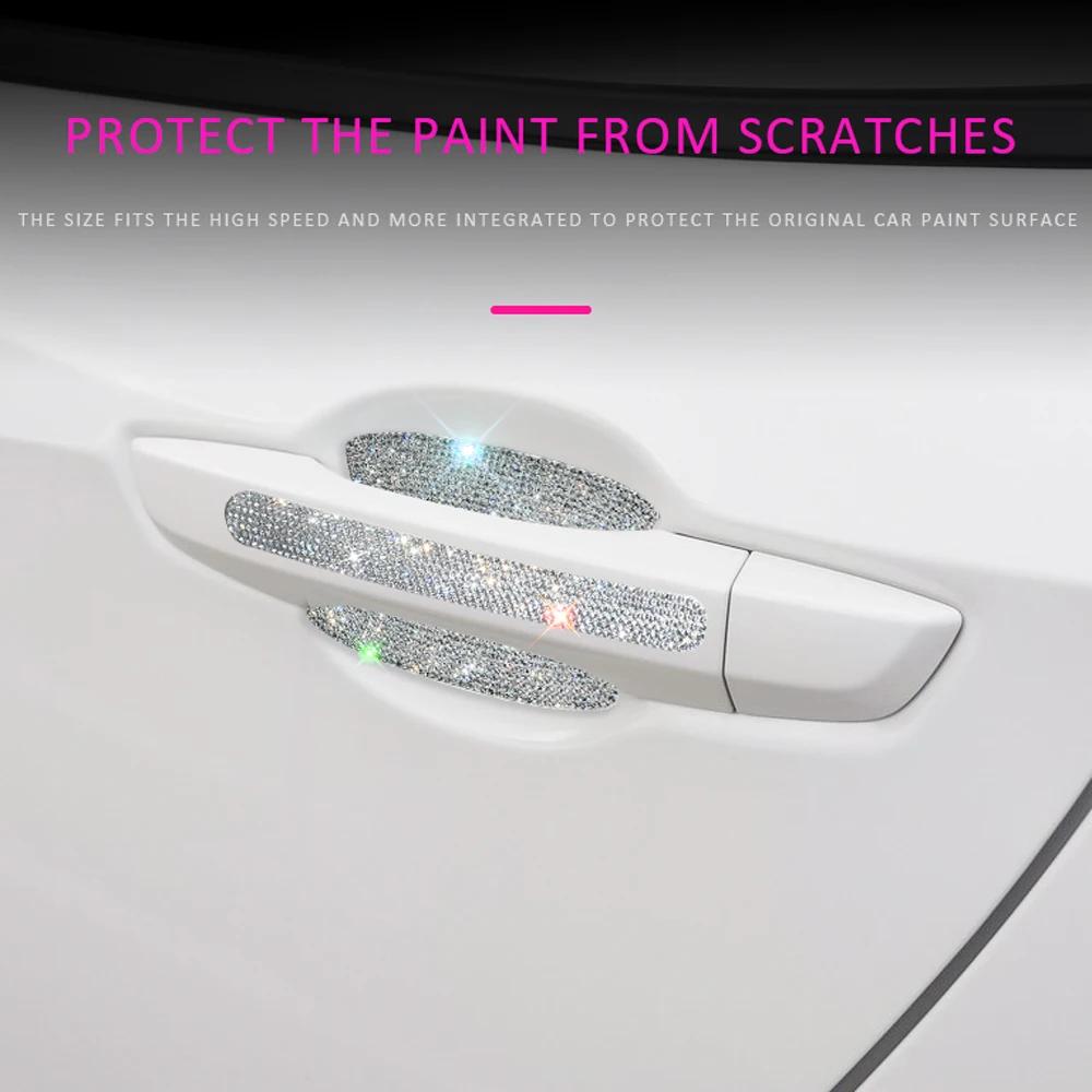 Crystal Diamond Car Door Bowl Handle Protective Stickers Auto Decal Vehicle Sticker Decoration Car Bling Accessories for Women