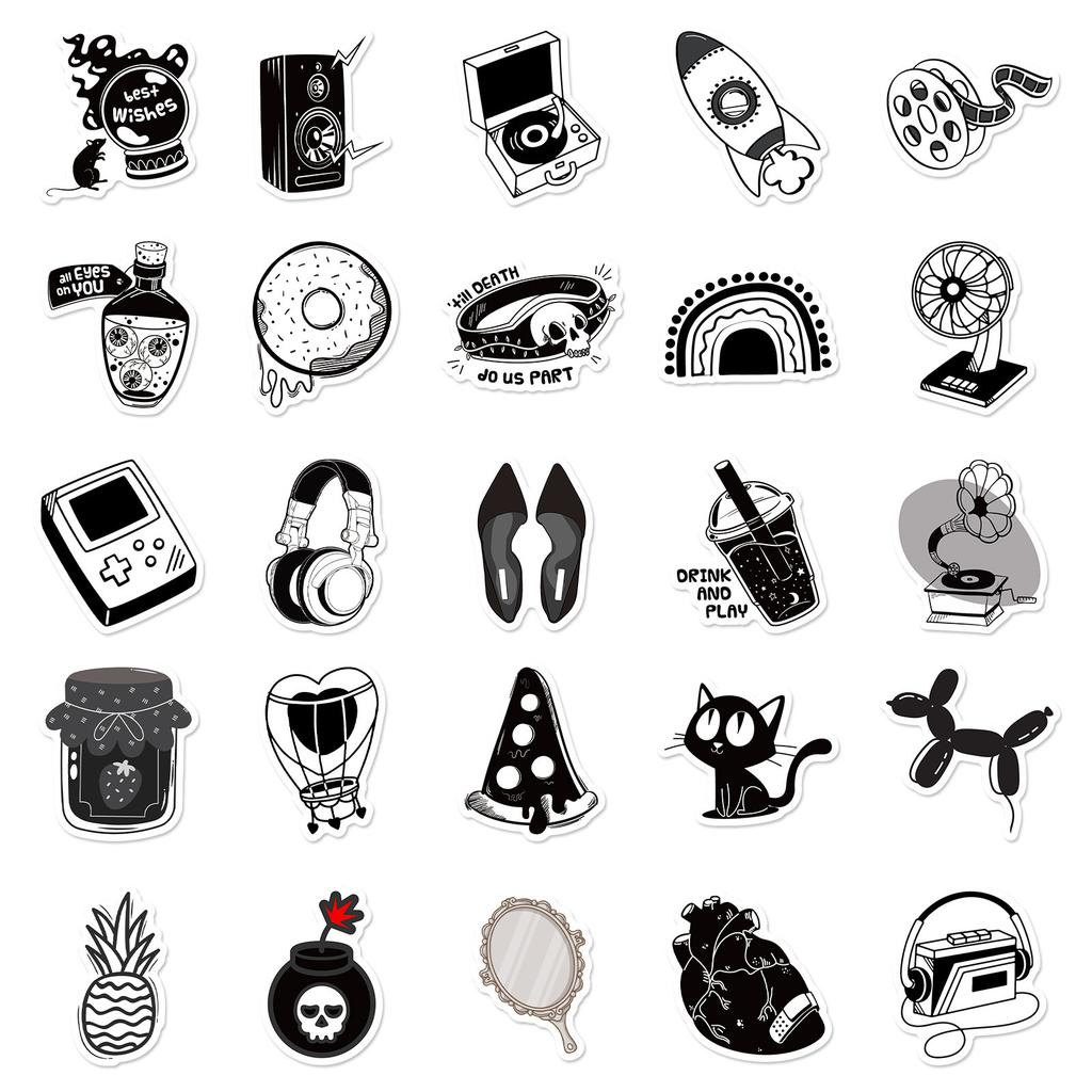 50 Black and White Series Theme Stickers Popular Life Realistic Style Simple Style Retro Graffiti Stickers