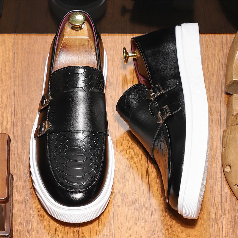 Designer New Men's Black Brown Patent Leather Business Casual Shoes Male Monk Strap Loafers Walking  Sneakers  Zapatos Hombre