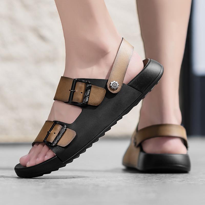 Fashion Brand Men Leather Sandals Summer Soft Sole Beach Casual Classic Dual-use Slippers Outdoor Comfort Non-Slip New Arrival Sandals