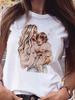 Women T Shirt Cartoon Mom Daughter Son Print Lady Tshirts Short Sleeve Tops Womens Kawaii Graphic Female Tshirt Clothe