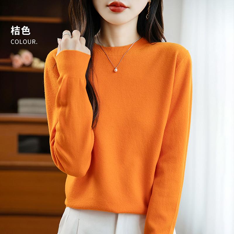 Women's Round Neck Sweater Qinghe Cashmere 30% Cashmere 70% Wool Autumn and Winter Fashion Warm Versatile