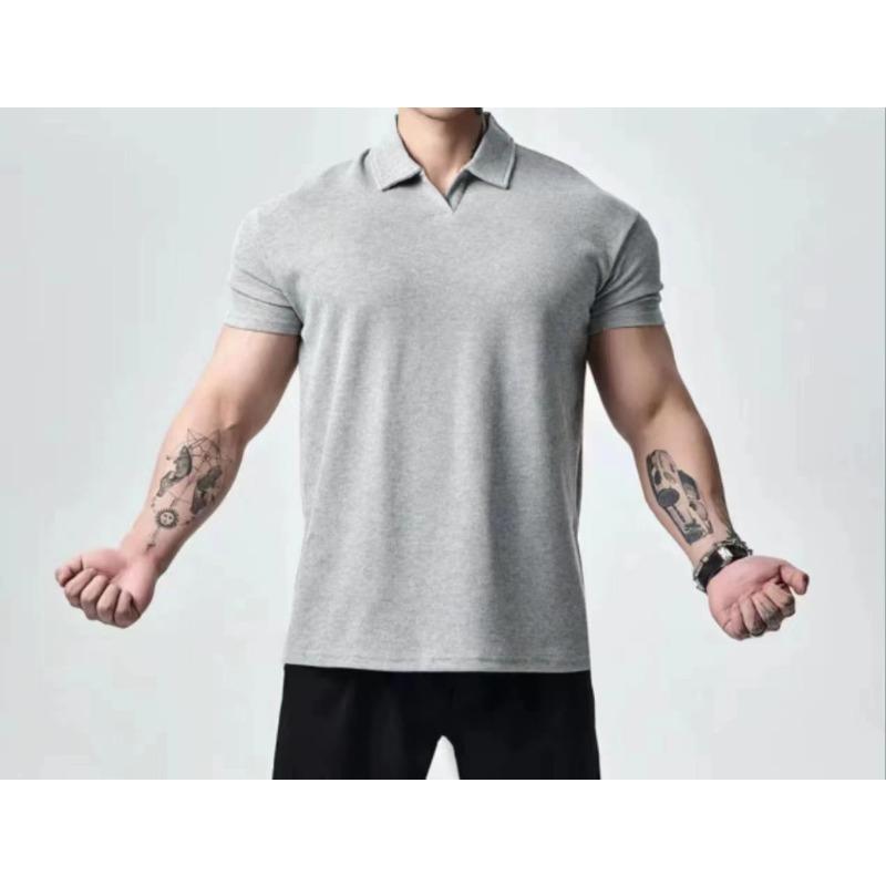 Men's Black Slim Fit Polo Shirt Casual Short Sleeve Streetwear Top